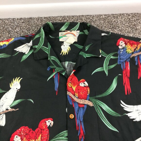 Vintage Paradise Found Shirt Hawaiian Parrots Cockatoos Magnum PI Camp Mens XL - Picture 2 of 7